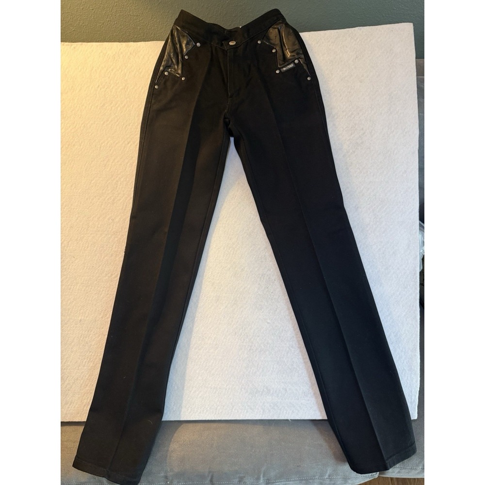 Vintage Rockies Rocky Mountain Black Western Jeans Leather Yoke High Rise USA 24
